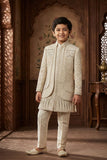 Ivory Embroidered Indo Western Sherwani Set For Boys
