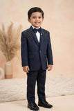 Navy Blue Embroidered 5 Piece Suit Set With Bead Work For Boys