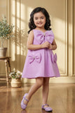 Girls Lavender A-Line Party Dress with Statement Bow Details