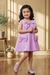 Girls Lavender A-Line Party Dress with Statement Bow Details