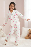 Girls White Strawberry Print  Night Suit Set