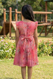 Pink Floral Pleated Frock For Girls