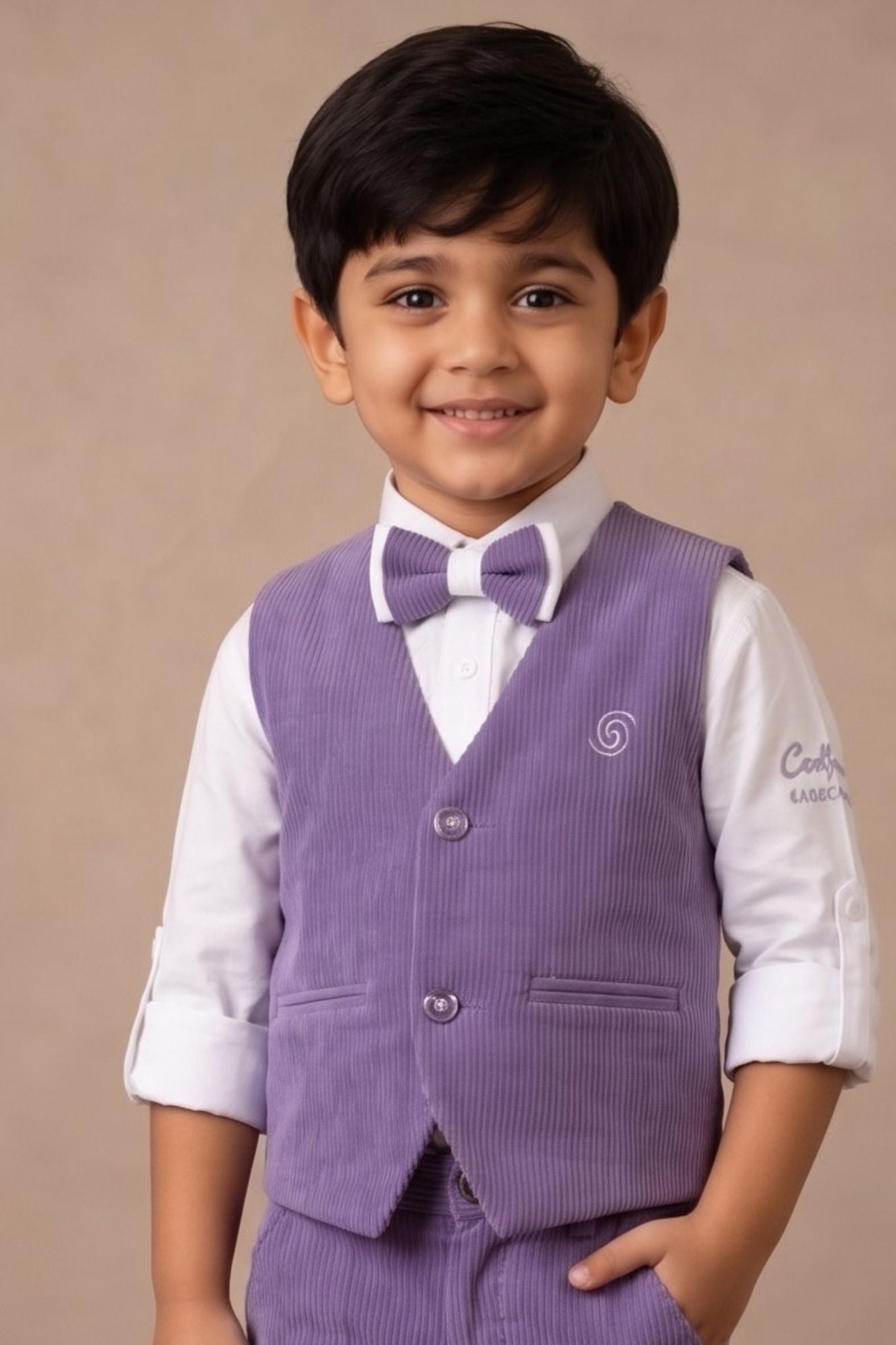 Boys  Lavender Waistcoat Suit Set with Bow Tie