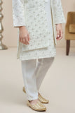 Cream Sequins Embroidered Kurta Pajama Set with Ethnic Jacket for Boys