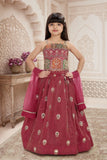 Pink Embroidered Lehenga Choli Set for Girls