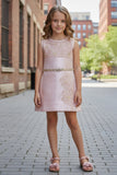 Peach Floral Embellished Party Dress For Girls