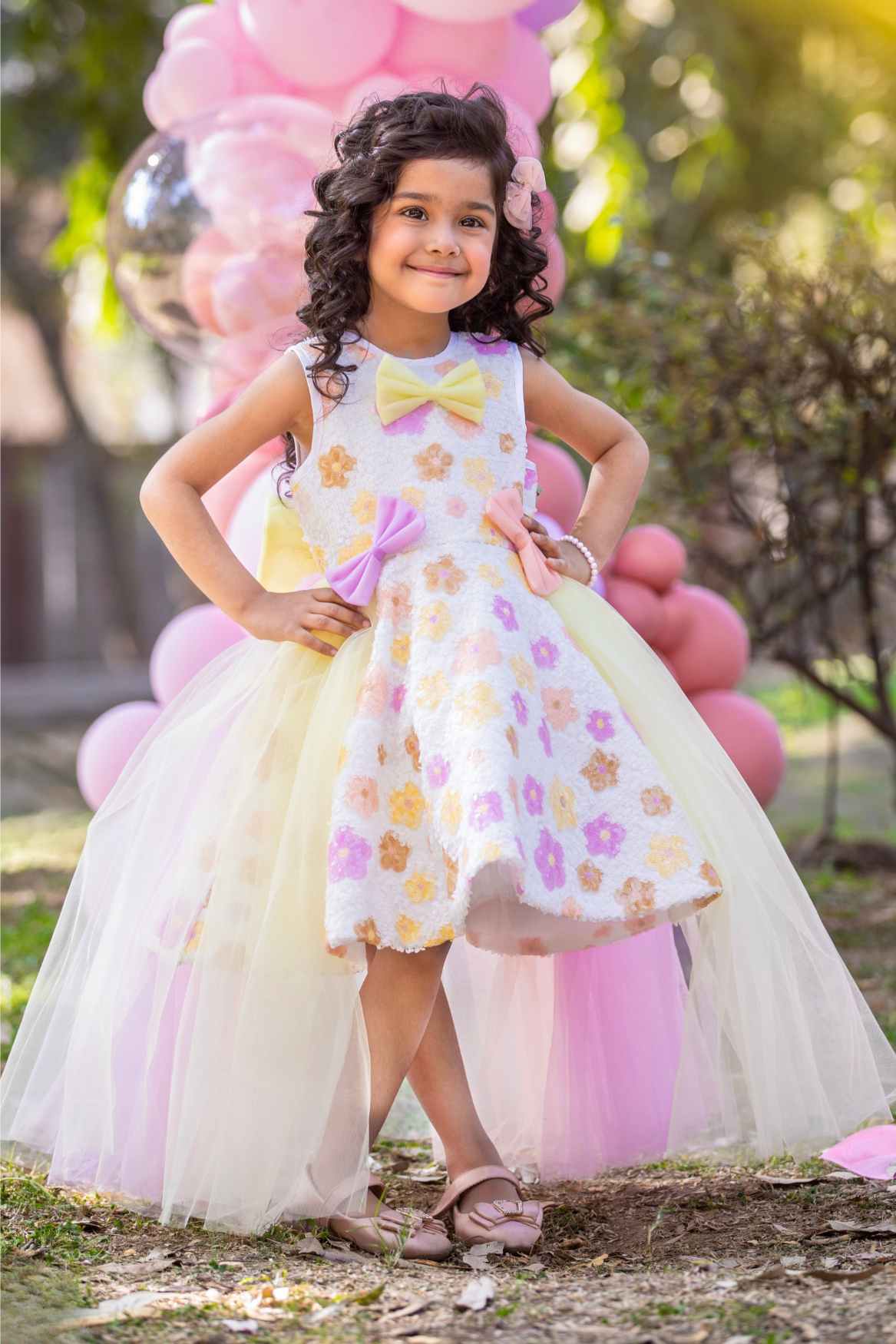 Multicolor Sequins Work With Bow Embellished Tailback Party Wear Frock For Girls