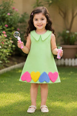 Girls Mint Green Heart Applique Party Frock