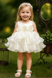 White Floral Appliqué Tiered Frock For Girls
