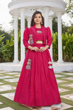 Rani Pink Embroidered Lehenga Choli With Jacket For Girls