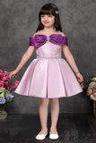 Lilac Off Shoulder Bow Embellished Party Frock For Girls