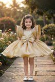 Gold Statement Bow Party Wear Frock for Girls