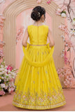 Bright Yellow Sequin Work Embroidered Lehenga Choli Set for Girls