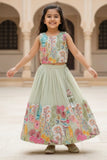 Pista Floral Embroidered Lehenga Choli For Girls