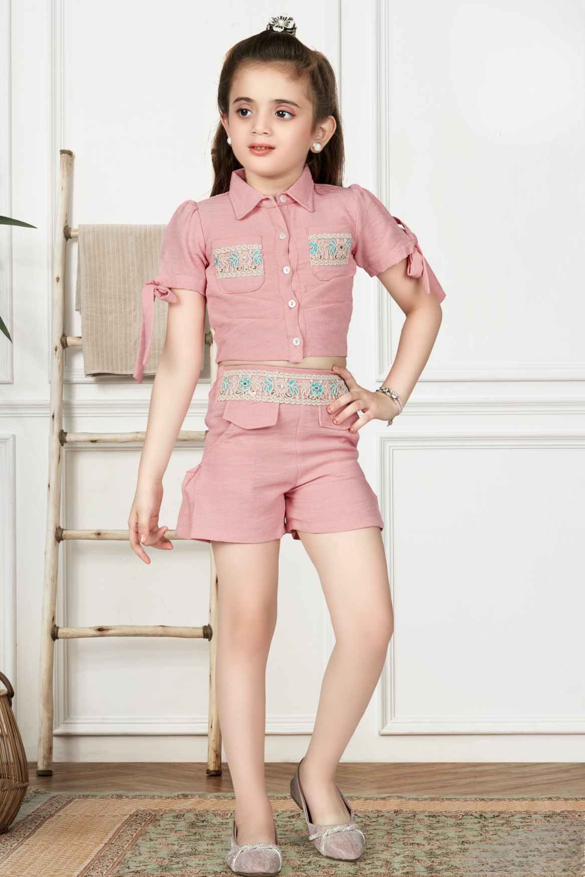 Dusty Pink Top And Shorts Set For Girls