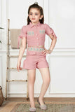 Dusty Pink Top And Shorts Set For Girls