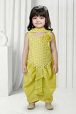 Light Green Floral Dhoti Set with Cowrie Shell Detailing For Girls