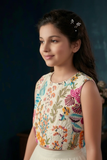 Cream Floral Embroidered Lehenga Choli For Girls