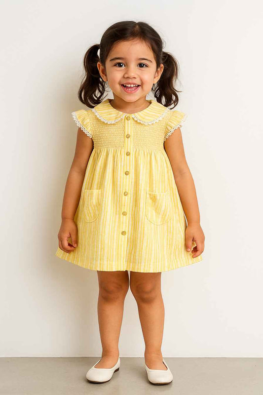 Yellow Cotton Button Down Day Dress for Girls