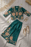 Rama Green Embroidered Ethnic Co-Ord Set With Jacket And  For Girls