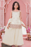 Cream Embroidered Kurti And Palazzo Set for Girls