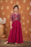 Girls Rani Pink Printed Palazzo Set with Jacket and Palazzo Pants