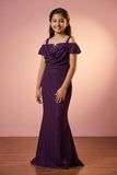 Purple Glitter Cold-Shoulder Mermaid Gown with Matching Arm Sleeves For Girls