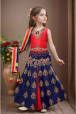 Red And Navy Blue Zari Embroidered Lehenga Choli Set For Girls
