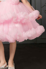 Pastel Pink Frock With Floral Embellishment For Girls