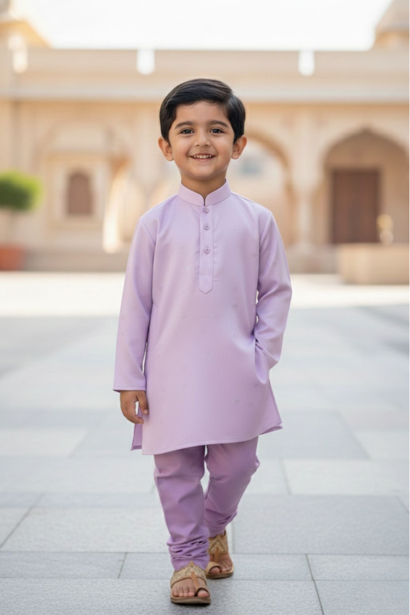 Lavender Sequins Embroidered Kurta Pyjama Set with Jacket For Boys