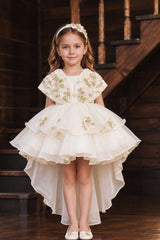 Girls Ivory Floral High-Low Party Wear Frock