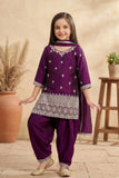 Wine  Embroidered Patiala Suit Set For Girls