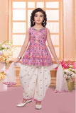 Pink Embroidered Kurti with White Patiala And Dupatta For Girls