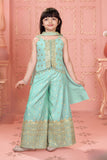 Sea Green Zari Embroidered Palazzo Set For Girls