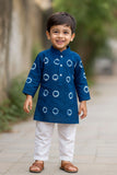 Classic Navy Blue Bandhini Printed Kurta with White Pajama Set For Boys