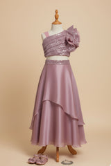 Mauve Organza Lehenga Choli And Dupatta For Girls