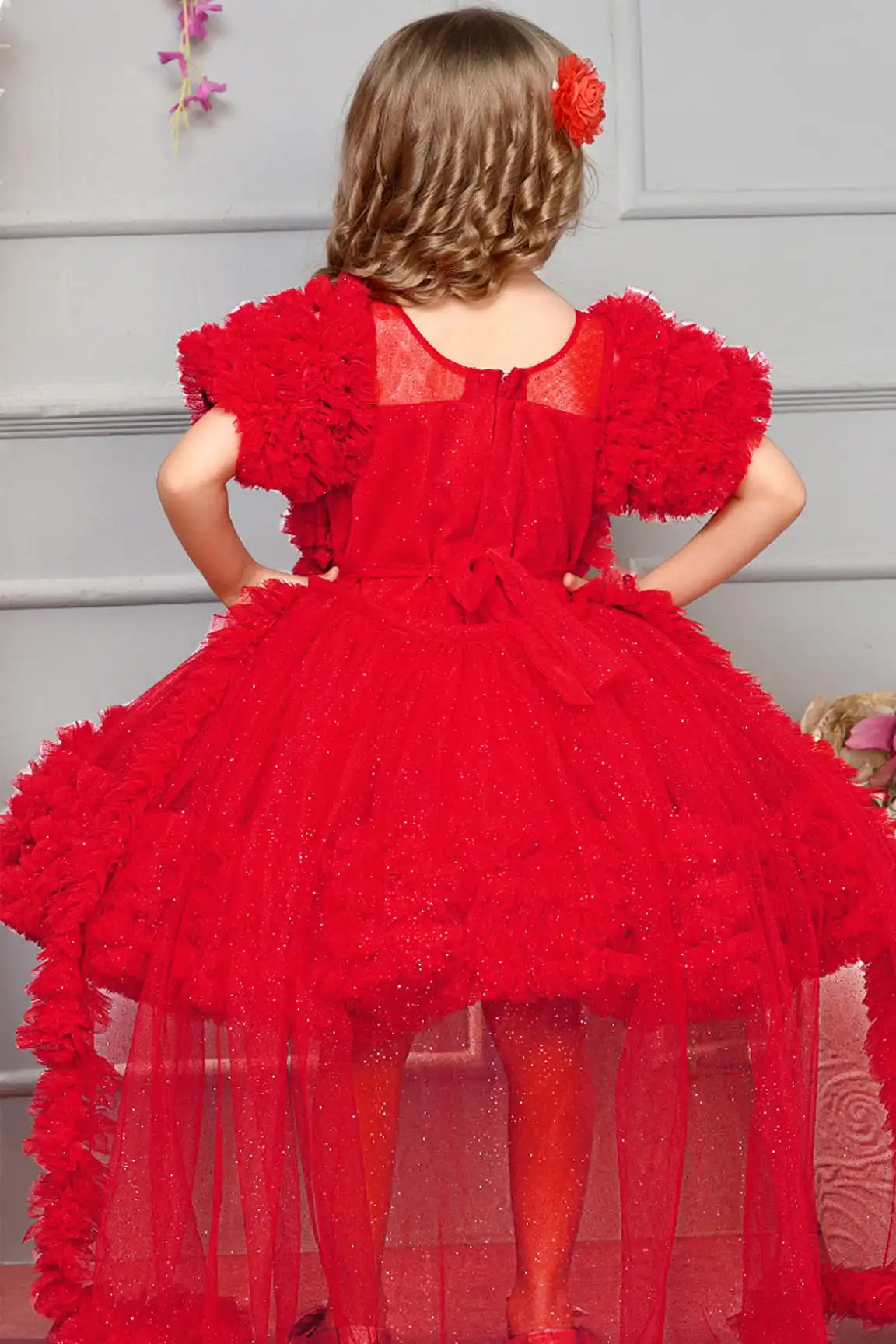 Red Tailback Frock for Girls