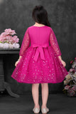 Pink Sequins Embellished Party Wear Frock with Bow Detail For Girls