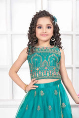 Green Embroidery And Sequin Work Ghagra Choli Set For Girls