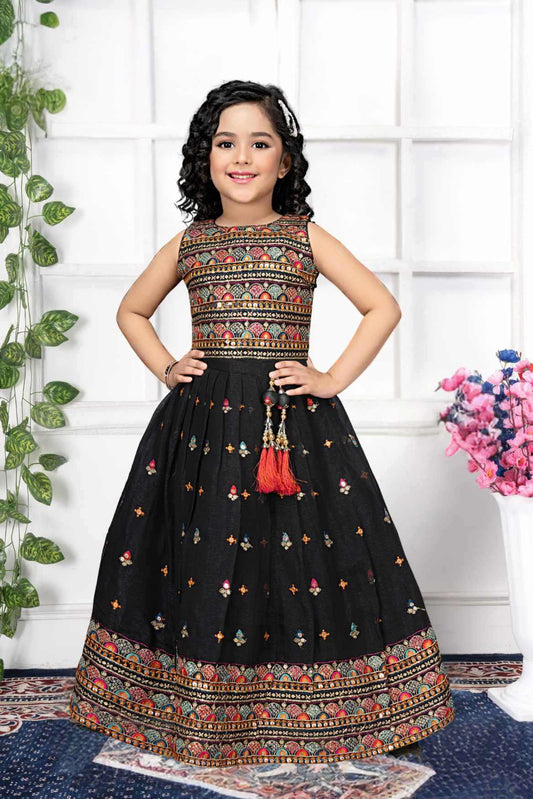 Elegant Black Ghagra Choli Set With Embroidery And Sequin Work For Girls