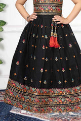 Elegant Black Ghagra Choli Set With Embroidery And Sequin Work For Girls