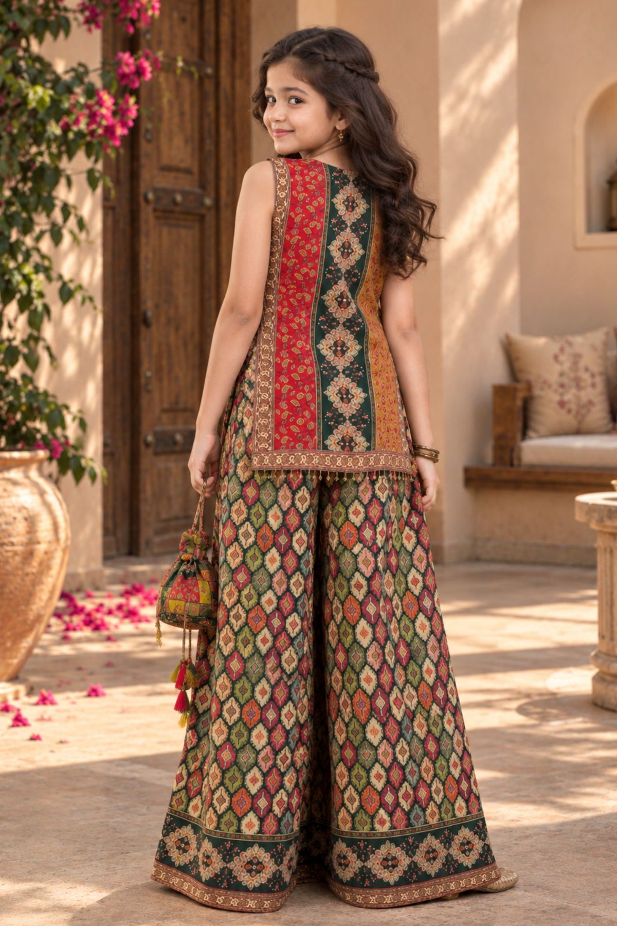 Multicolour Traditional Printed Palazzo Set for Girls