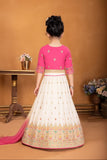 Off White And Pink Lehenga Choli With Embroidered And Sequin For Girls