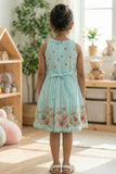 Sky Blue Floral Embroidered Frock With Ruffle Straps For Girls