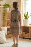 Blue Frock With Tassel Tie-Up For Girls