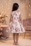 Ivory Floral Print Party Frock With Belt  For Girls