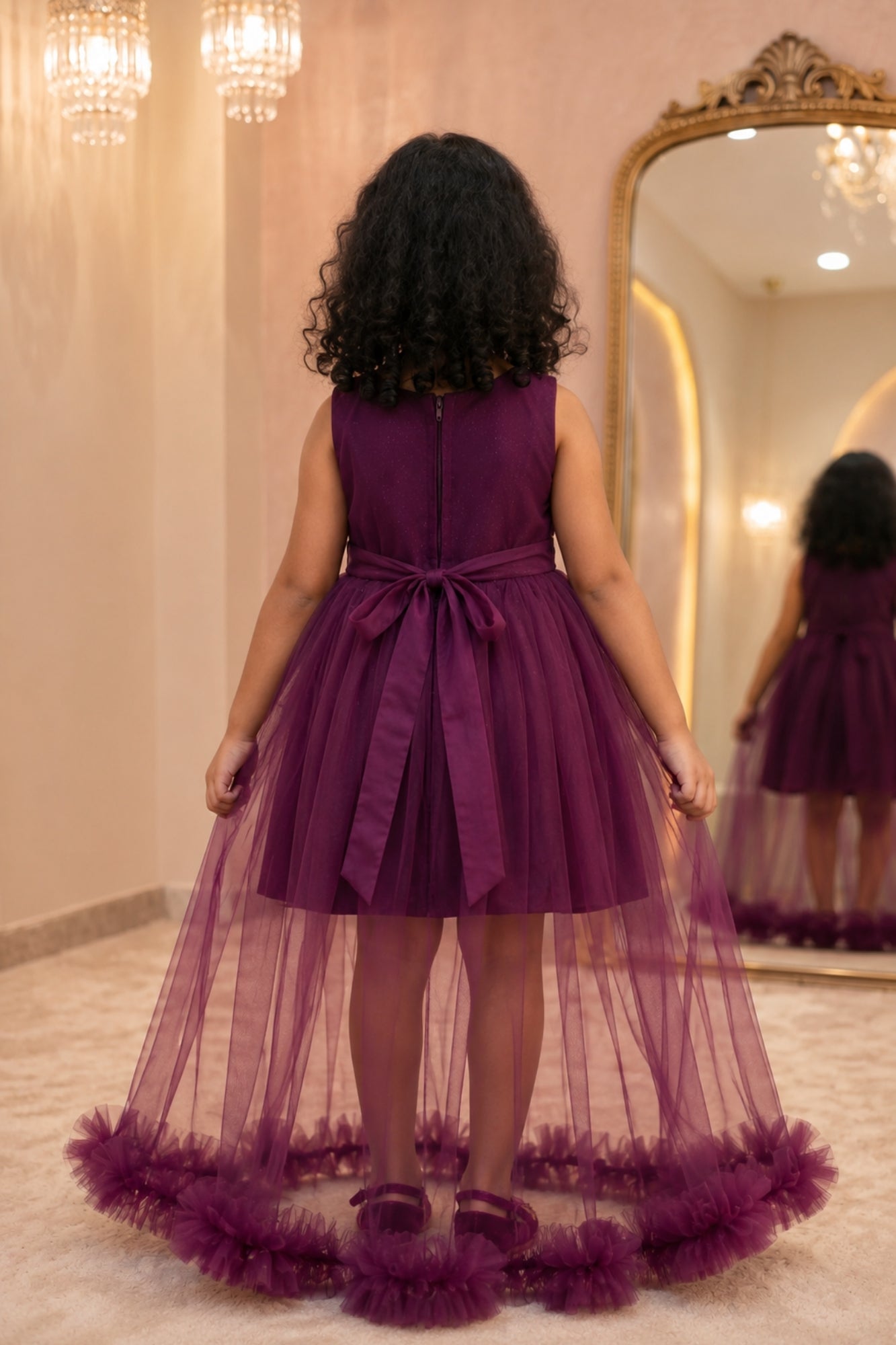 Wine Party Frock with Oversized Floral Appliqué For Girls