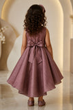 Girls Copper High Low Party Frock with 3D Floral Applique