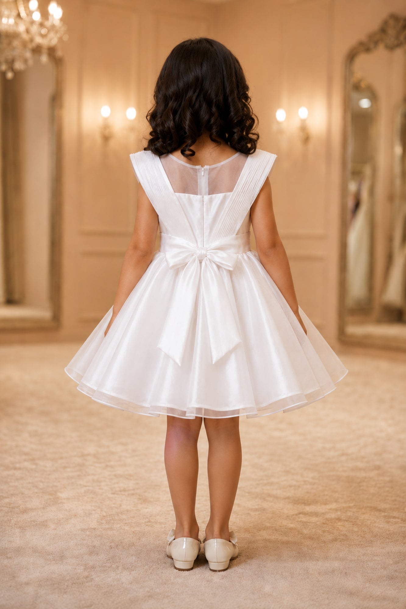 White Embellished Party Wear Frock with Structured Shoulder Straps For Girls