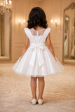 White Embellished Party Wear Frock with Structured Shoulder Straps For Girls